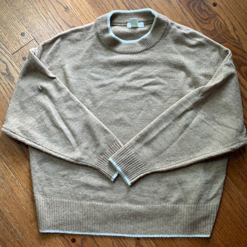 H&M Tan Crew Neck Sweater with White Trim